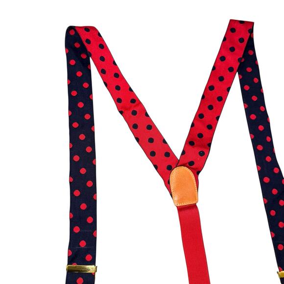 Vintage Y-shaped polka dot navy red Fabric Elastic Adjustable Suspenders - Picture 3 of 4